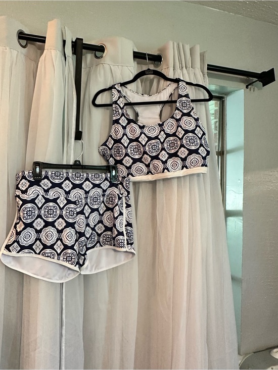 Other - Women’s Navy & White Printed Sports Bra and Shorts Swim Set with Cover Top